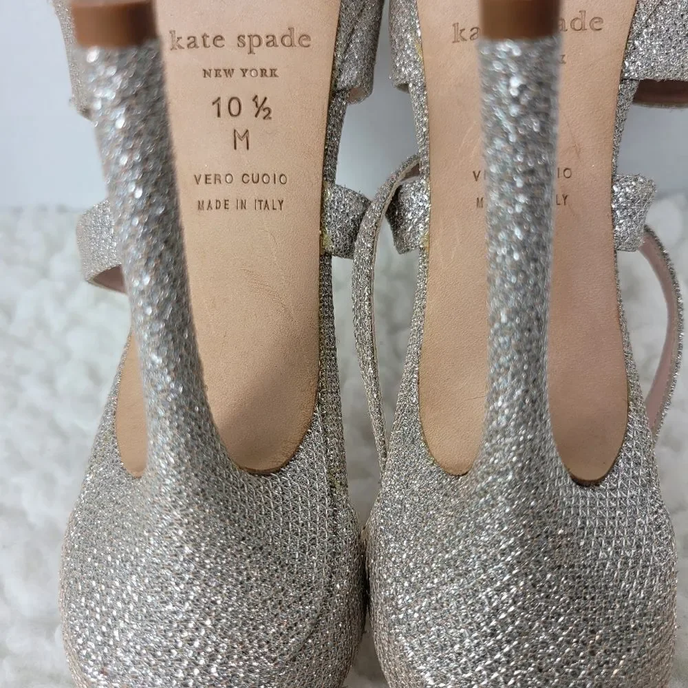 Kate Spade Womens Size 10 Glitter Pump Strappy Ankle Buckle Closure Heel Shoes